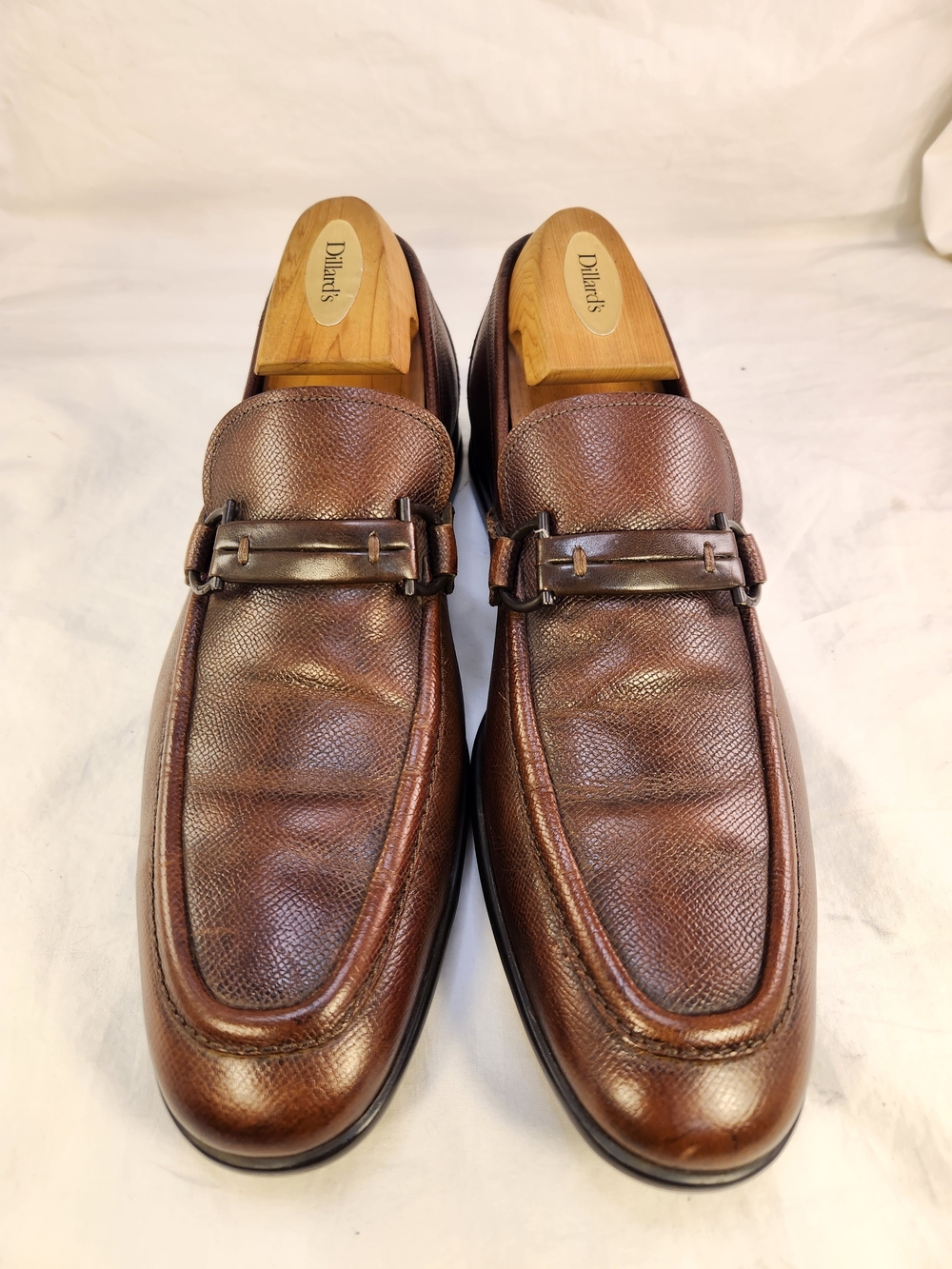 SALVATORE FERRAGAMO HORSEBIT BROWN LEATHER LOAFERS MEN SHOES SLIPONS SZ 9 D EUC